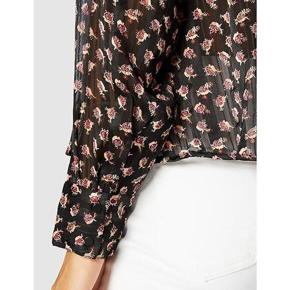 SCOTCH & SODA Floaty Ruffled Long Sleeve Top in Black Floral Print size XS - Picture 9 of 11